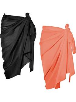 2 Stück Sarong Coverups für Frauen Badeanzug Wickel-Badeanzug Rock Strand Bikini Cover Up Bademode Chiffon, schwarz/orange, S von Chuangdi