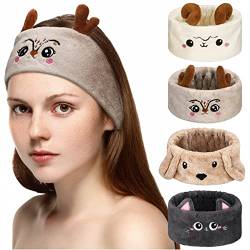 4 Stück Makeup Spa Stirnband Tier Stirnband für Waschen Gesichtsreinigung Korallen Fleece Kosmetik Kopfband Plüsch Tierohren Dusche Haarband für Frauen Mädchen (Niedlicher Stil) von Chuangdi