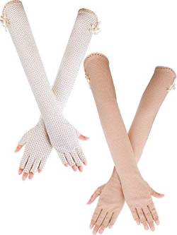 Chuangdi 2 Paare Damen UV Sonnenschutz Fahren Handschuhe Touchscreen Baumwolle Arm Sonnenblocker Handschuhe für Outdoor Sport Sommer Liefert (Farbe Satz 4) von Chuangdi