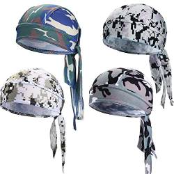 Chuangdi Schweißableitende Beanie-Mütze, Schädelmütze, schnell trocknende Piratenhüte für Damen und Herren (Tarnmützen, 4 Packungen), Camouflage-Kappen, 4 Packs-a von Chuangdi