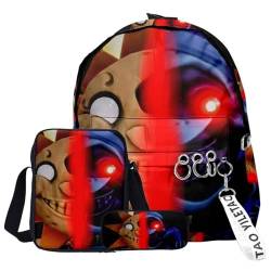 Chukamalilayi FNAF Rucksack-Set, 3-teilig, Schülerbedarfsset, Sicherheitsverletzung, 3D-Druck, Schultasche, einzelne Umhängetasche, Federmäppchen für Jungen, Mädchen, Schüler, Typ10, Backpack von Chukamalilayi