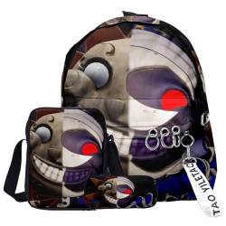 Chukamalilayi FNAF Rucksack-Set, 3-teilig, Schülerbedarfsset, Sicherheitsverletzung, 3D-Druck, Schultasche, einzelne Umhängetasche, Federmäppchen für Jungen, Mädchen, Schüler, Typ14, Backpack von Chukamalilayi