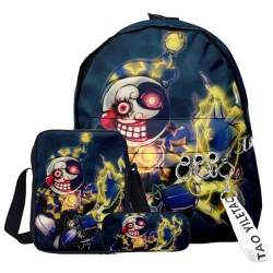 Chukamalilayi FNAF Rucksack-Set, 3-teilig, Schülerbedarfsset, Sicherheitsverletzung, 3D-Druck, Schultasche, einzelne Umhängetasche, Federmäppchen für Jungen, Mädchen, Schüler, Typ8, Backpack von Chukamalilayi