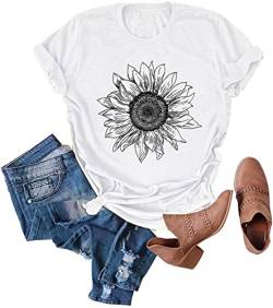 Chulianyouhuo Sonnenblumen-Grafik-Shirt für Frauen, niedliche Blume, kurzärmelig, Damen-T-Shirt, Teenager, Mädchen, lässiges T-Shirt, Z-weiß, Mittel von Chulianyouhuo