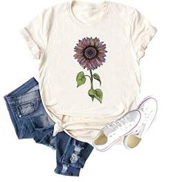 Chulianyouhuo Sonnenblumen-Grafik Shirt für Frauen, süße Blume, kurzärmelig, lässiges T-Shirt - - Groß von Chulianyouhuo