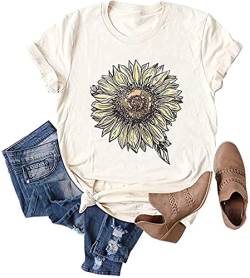 Chulianyouhuo Sonnenblumen-Grafik Shirt für Frauen, süße Blume, kurzärmelig, lässiges T-Shirt - - Groß von Chulianyouhuo
