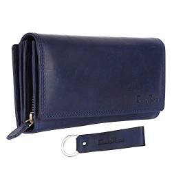 Chunkyrayan Damen Portemonnaie Echtleder XXL RFID Schutz inklusive Leder Schlüsselanhänger P GB-7 Blue 1 von Chunkyrayan