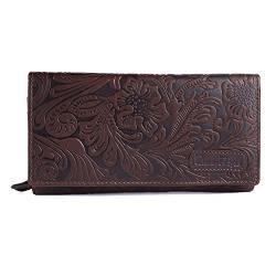 Chunkyrayan Echtleder Damen Geldbörse Hochwertig Vintage RFID Schutz inklusive Leder Schlüsselanhänger GB-27 Brown Madrid Flower von Chunkyrayan