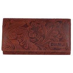 Chunkyrayan Echtleder Damen Geldbörse Hochwertig Vintage RFID Schutz inklusive Leder Schlüsselanhänger GB-27 Dark Brown Flower von Chunkyrayan