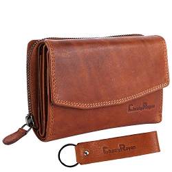 Chunkyrayan Echtleder Damen Geldbörse Hochwertig Vintage RFID Schutz inklusive Leder Schlüsselanhänger P GB-6 Brown von Chunkyrayan