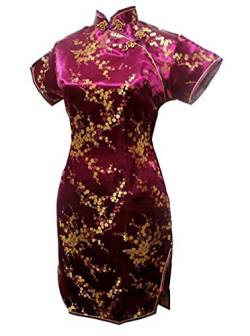 Vintage Drache und Phönix Kurz Qipao Elegant Frauen Cheongsam Mandarinenkragen Sexy Mini Chinesisches Kleid Oversize, Burgund 2, Medium von Chyoieya