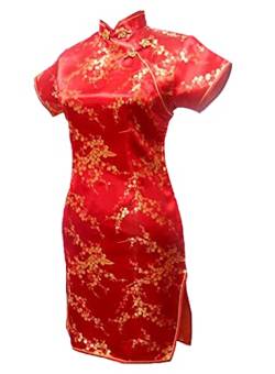 Vintage Drache und Phoenix Kurz Qipao Elegant Frauen Cheongsam Mandarinenkragen Sexy Mini Chinesisches Kleid Oversize, rot, 3XL von Chyoieya