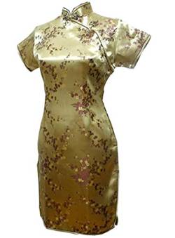 Vintage Drache und Phönix Kurz Qipao Elegant Frauen Cheongsam Mandarinenkragen Sexy Mini Chinesisches Kleid Oversize Gold 2 4XL von Chyoieya