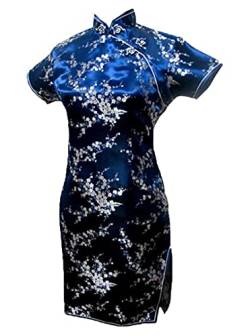 Vintage Drache und Phoenix Kurz Qipao Elegant Frauen Cheongsam Mandarinenkragen Sexy Mini Chinesisches Kleid Oversize Marineblau 2 XL, Marineblau 2, XL von Chyoieya
