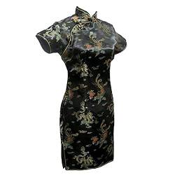 Vintage Drache und Phoenix Kurz Qipao Elegant Frauen Cheongsam Mandarinenkragen Sexy Mini Chinesisches Kleid Oversize Schwarz 1, schwarz 1, L von Chyoieya