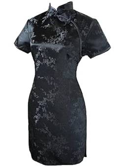 Vintage Drache und Phoenix Kurz Qipao Elegant Frauen Cheongsam Mandarinenkragen Sexy Mini Chinesisches Kleid Oversize Schwarz 3 6XL, Schwarz 3, XXXXXX-Large von Chyoieya