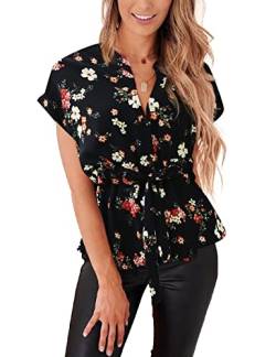 Damen Bluse mit Knopfleiste und Schößchen - Schwarz - Mittel von CiCiBird