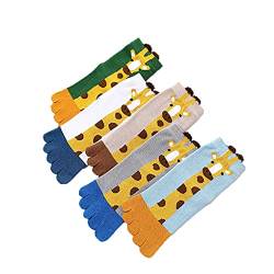 5 Paar süße Socken für Kinder, Cicano Jungen Mädchen Zehensocken Tiersocken Fünf-Finger-Knöchelsocken für 3–10 Jahre alte Kinder, giraffe, 3-7 Jahre von Cicano