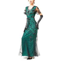 Cicano 1920er Jahre Flapper Kleid Vintage Gatsby Party Art Deco Pailletten Maxi Abend Cocktail Kostüm Kleider, grün, XX-Large von Cicano