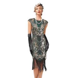 Cicano 1920er Jahre Flapper Kleid für Frauen Vintage Pailletten Fransen Gatsby Kostüm Kleid, Grün-Gold, Medium von Cicano