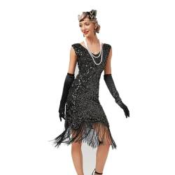 Cicano 1920er Jahre Flapper Kleid für Frauen Vintage Pailletten Fransen Gatsby Kostüm Kleid, Schwarz , Medium von Cicano