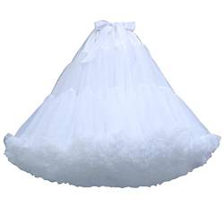 Cicano Damen Chiffon Petticoat Verstellbare Länge Puffy Tutu Tüll Rock Half Slips Lang Flauschiges Ballettkleid, weiß, One size von Cicano