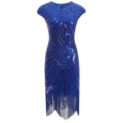 Cicano Damen Flapper Kleider 1920er Jahre Pailletten Fransen Art Deco Roaring 20er Jahre Gatsby Kleid, blau, XX-Large von Cicano