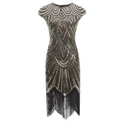 Cicano Damen Flapper Kleider 1920er Jahre Pailletten Fransen Art Deco Roaring 20er Jahre Gatsby Kleid, schwarz / goldfarben, X-Large von Cicano