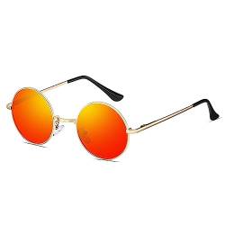 Cicano Herren Polarisierte Retro Sonnenbrille, Steampunk-Stil, runde Vintage-Brille zum Autofahren, Outdoor-Sonnenbrille, Rot, Silber von Cicano