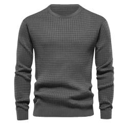 Cicano Herren Strickpullover, Winterpullover Rundhals Warm Langarm Pullover Griffmuster Tops für Männer, dunkelgrau, X-Large von Cicano