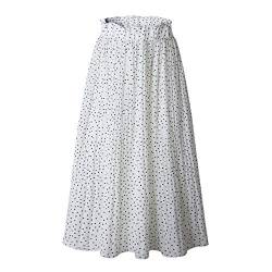 Cicilin Damen Sommer Midi Rock Vintage Faltenrock Plissee Skirt mit seitliche Tasche Weiß Polka Dot S : Taille 66-80cm von Cicilin