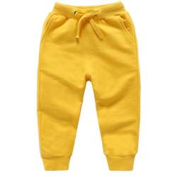 Cicilin Unisex Kinder Hose Sporthose Lange 100% Baumwolle Weich Einfarbig Freizeit Gelb 104-110 von Cicilin