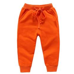 Cicilin Unisex Kinder Hose Sporthose Lange 100% Baumwolle Weich Einfarbig Freizeit Orange 104-110 von Cicilin