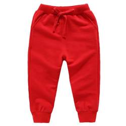 Cicilin Unisex Kinder Hose Sporthose Lange 100% Baumwolle Weich Einfarbig Freizeit Rot 92-98 von Cicilin