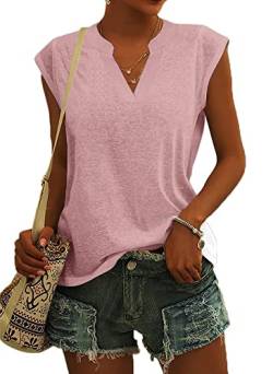 Cicy Bell Bluse Damen Elegant Ärmellose T-Shirt V Ausschnitt Cap Tops Shirt T-Shirts für Damen Sommer Hemden Oberteile Rosa M von Cicy Bell