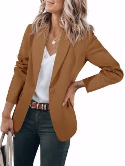 Cicy Bell Damen-Blazer mit offener Vorderseite, lange Ärmel, Arbeitsjacke, Bürojacken, Blazer, Braun, M von Cicy Bell