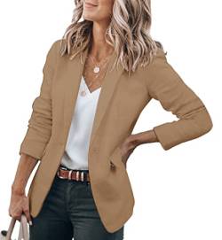 Cicy Bell Damen Casual Blazer Offene Front Langarm Arbeit Büro Jacken Blazer Dunkles Khaki XXL von Cicy Bell