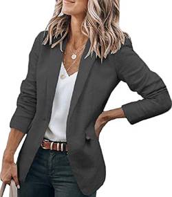 Cicy Bell Damen Casual Blazer Offene Front Langarm Elegant Arbeit Büro Jacken Blazer Black Gray M von Cicy Bell