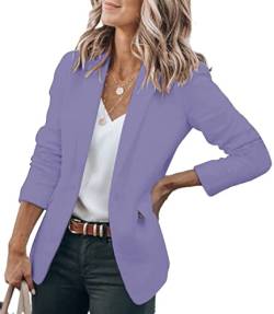 Cicy Bell Damen Casual Blazer Offene Front Langarm Elegant Arbeit Büro Jacken Blazer Blue Purple M von Cicy Bell