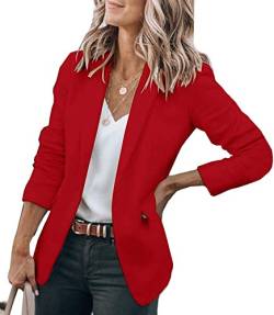 Cicy Bell Damen Casual Blazer Offene Front Langarm Elegant Arbeit Büro Jacken Blazer Red M von Cicy Bell