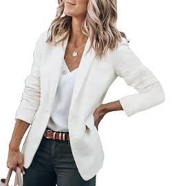 Cicy Bell Damen Casual Blazer Offene Front Langarm Elegant Arbeit Büro Jacken Blazer Weiss XXL von Cicy Bell