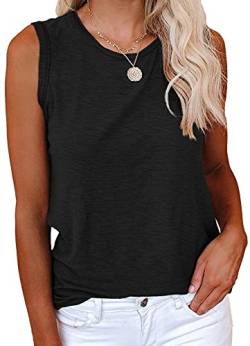 Cicy Bell Damen Casual Tanktops Rundhalsausschnitt Ärmellos Einfarbig Sommer Baumwolle T-Shirts Schwarz XL von Cicy Bell