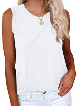 Cicy Bell Damen Casual Tanktops Rundhalsausschnitt Ärmellos Einfarbig Sommer Baumwolle T-Shirts Weiß XXL von Cicy Bell