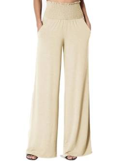 Cicy Bell Damen Hose Weite Beine Palazzo Hose Elastisch Hohe Taille Freizeithose mit Tasche(Beige, L) von Cicy Bell