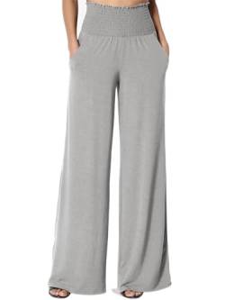 Cicy Bell Damen Hose Weite Beine Palazzo Hose Elastisch Hohe Taille Freizeithose mit Tasche(Hellgrau, M) von Cicy Bell