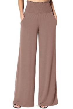 Cicy Bell Damen Hose Weite Beine Palazzo Hose Elastisch Hohe Taille Freizeithose mit Tasche(Kaffee, L) von Cicy Bell