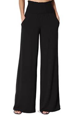 Cicy Bell Damen Hose Weite Beine Palazzo Hose Elastisch Hohe Taille Freizeithose mit Tasche(Schwarz, L) von Cicy Bell