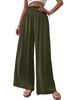 Cicy Bell Damen Hosen Gerade Locker Elastische Weite Beinhose Taille Palazzo Hose Mit Taschen Military Green L von Cicy Bell