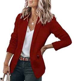 Cicy Bell Damen Langarm Casual Blazer Arbeit Büro Knopf Open Front Jacke Anzug Burgund S von Cicy Bell