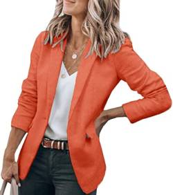 Cicy Bell Damen Langarm Casual Blazer Arbeit Büro Knopf Open Front Jacke Anzug Orange L von Cicy Bell